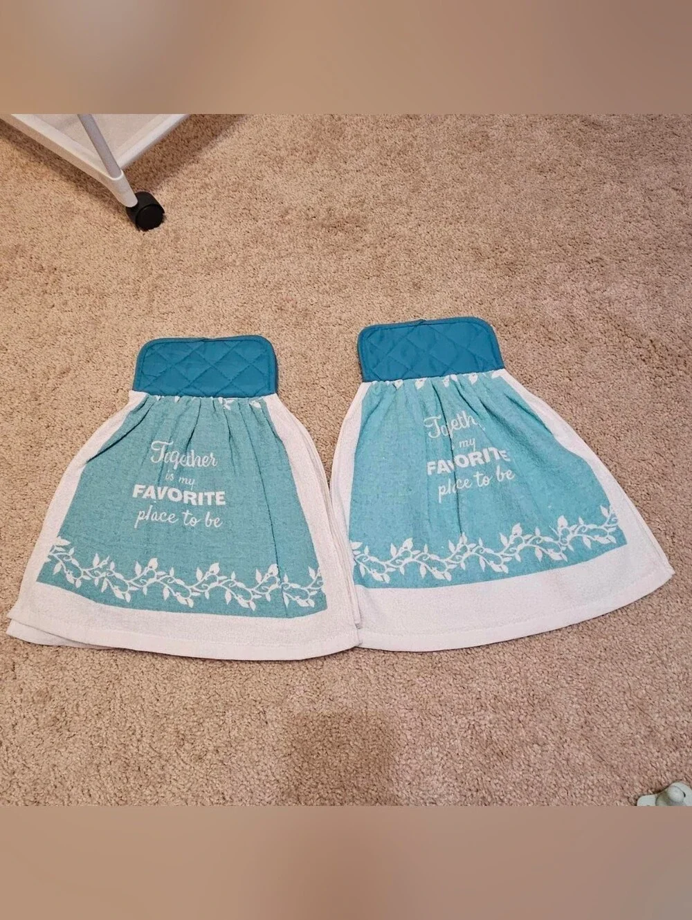 2 Handcrafted Potholders Attached To Towels | Blue + White | Together//Favorite